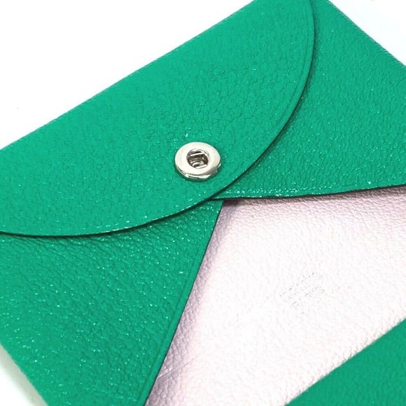 HERMES Coin Compartment coin purse Calvi duo Bicolor Card Case Green/pink - Picture 9 of 12